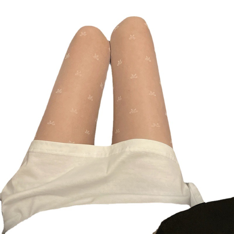 Polo Dot Silk Stockings Anti-hook Japanese Lolita Jacquard Bow Love Pants Slim Look Thin Sexy Black Jk