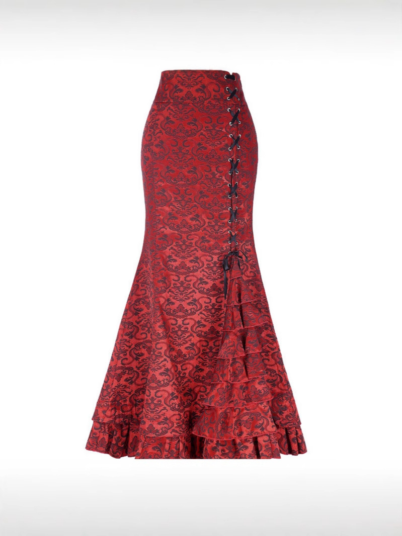 Picture of 2024 Halloween Jacquard Fishtail Skirt Steampunk Retro Skirt Gothic Skirt Victoria Long Skirt