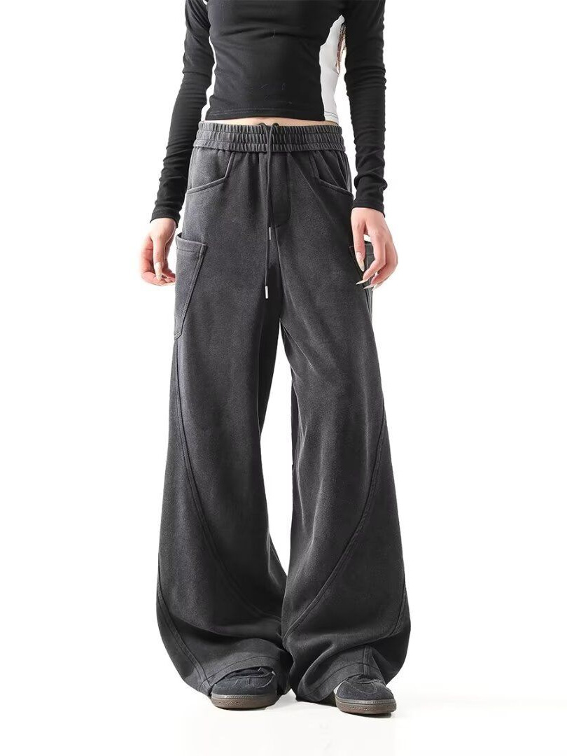 American Style Pure Cotton Washed Old Wei Pants Women's Autumn Fashion Brand Deconstructed Stitching Wide Leg Dag Slimming Casual Trendy Pants