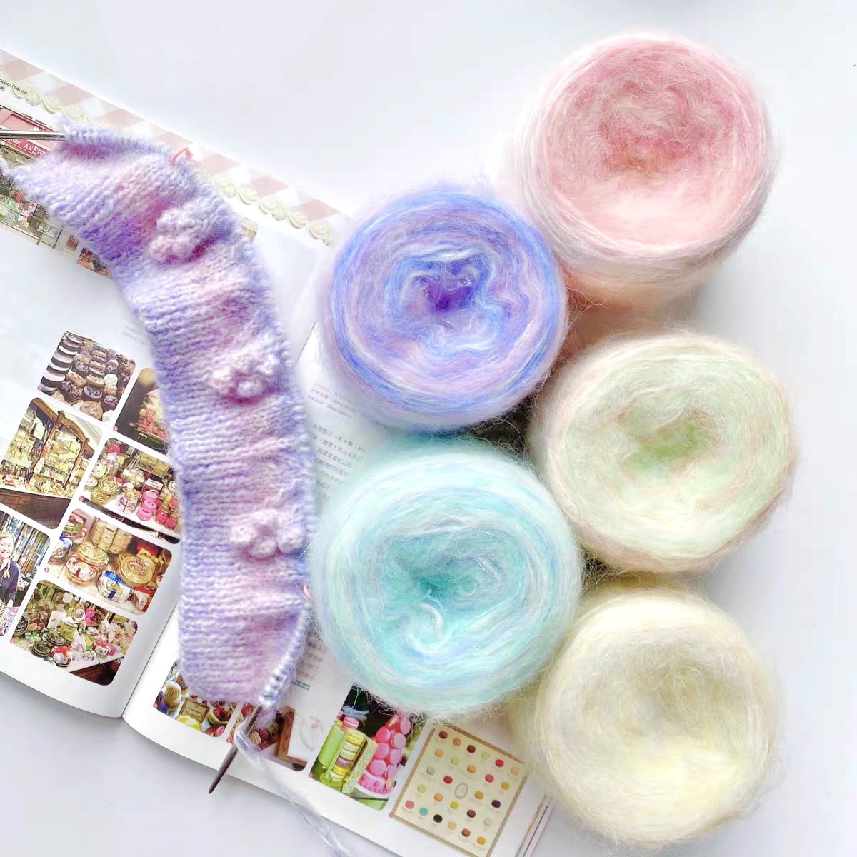 Gradient Yarn for Sweaters, Dreamy Color Series, Hand-Mixed Yarn, Gradient Color Knitting Yarn, Wool Mohair, Dreamy Gradient