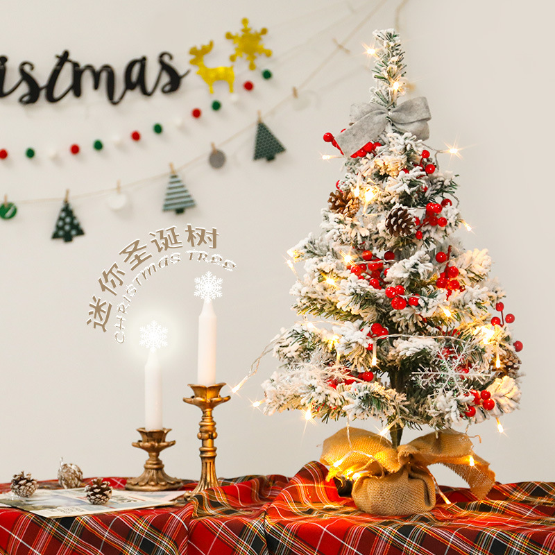Flocked Christmas Tree New 60cm Mini Desktop Ornaments Cross-Border Home Pvc Falling Snow Christmas Decorations