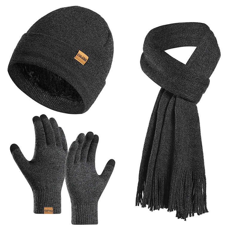 Picture of Amazon's New Set European and American Autumn and Winter Velvet Knitted Hat Scarf Gloves Men's and Women's Warm Wool Three-Piece Set