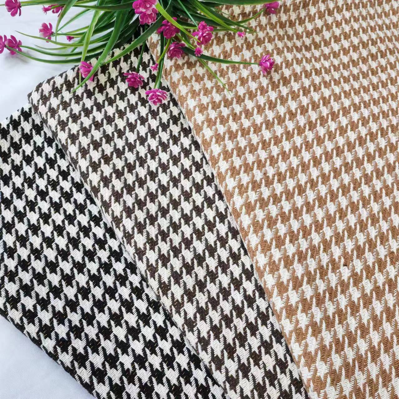 Shaoxing factory spot gold silk houndstooth fashion shoes and hats bags crafts woolen houndstooth wool fabric
