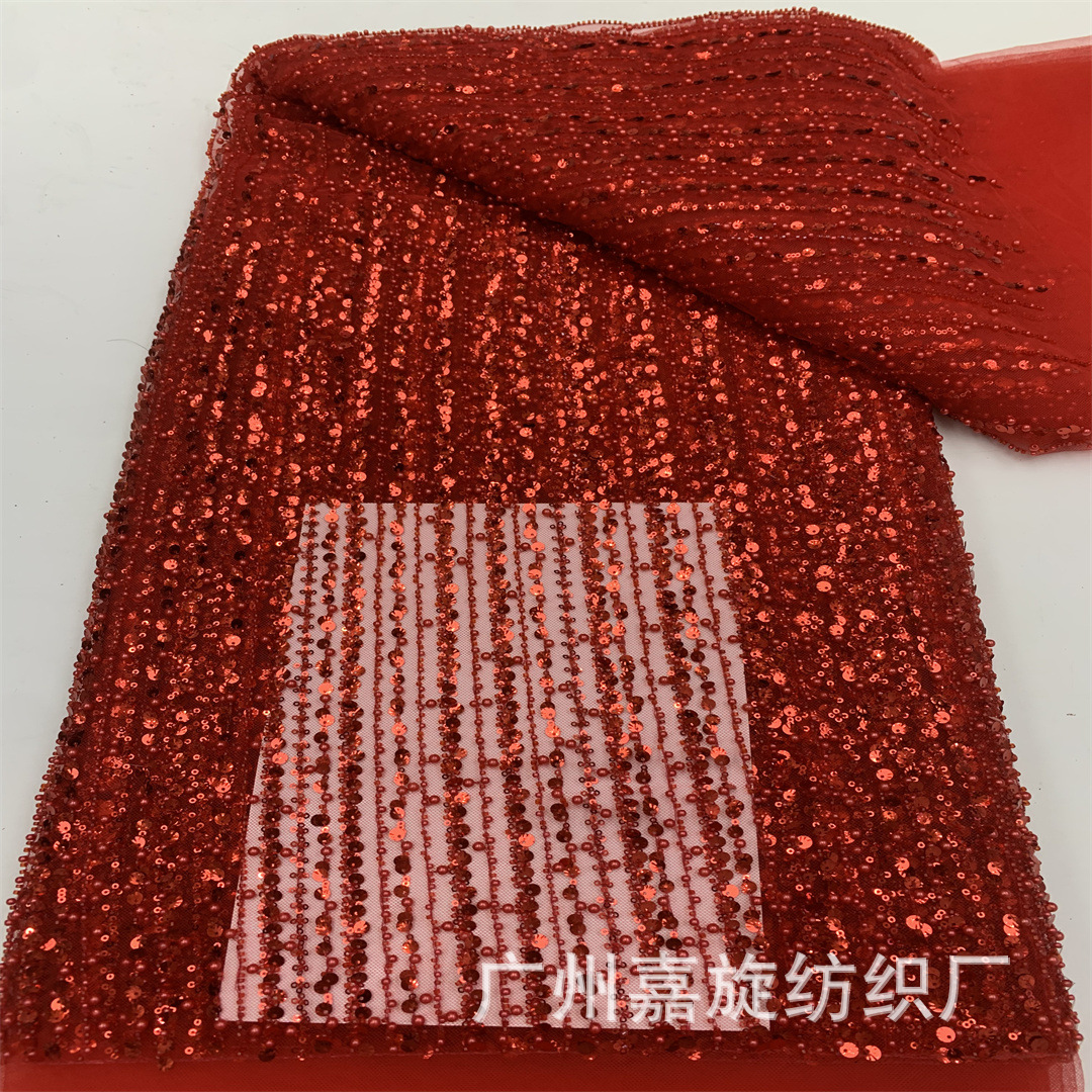 Fashionable Vertical Stripesd Sequin Bubble Bead Mesh Fabric French Bead Tube Embroidered Wedding Dress Fabric Bridal Lace
