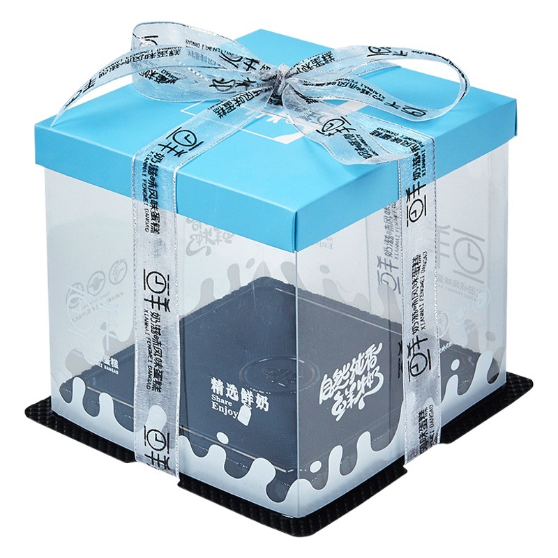 4-inch transparent cake box birthday cake packaging box fresh milk flavor fresh milk cake box with ribbon