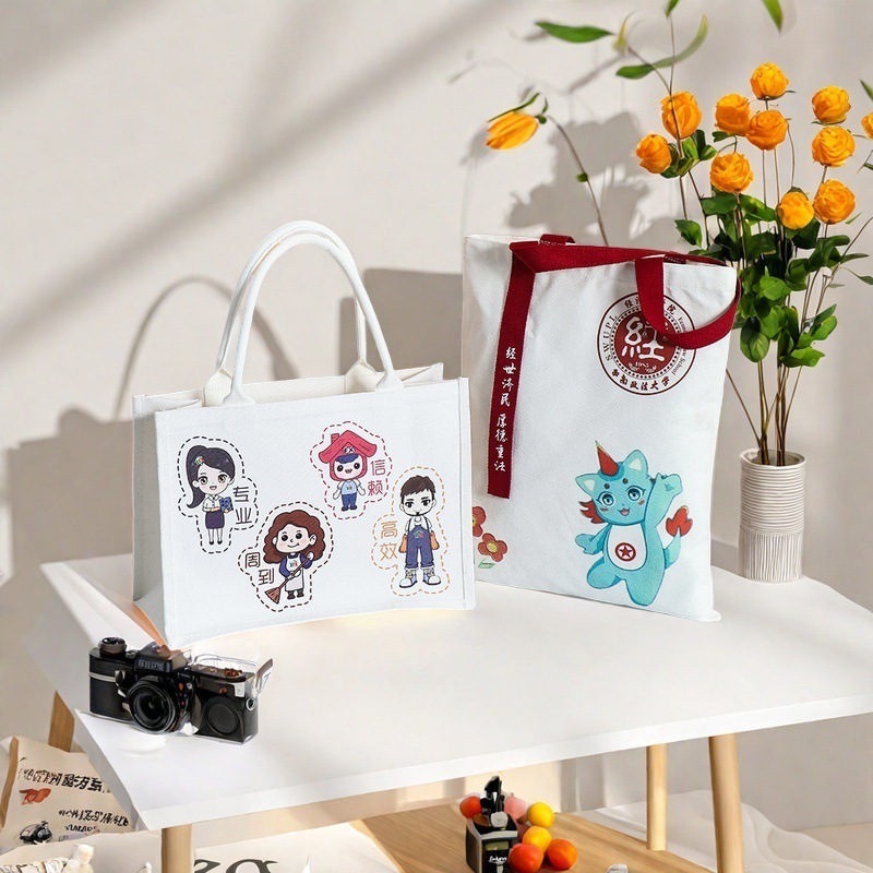 Fashionable Satchel Canvas Bag with Custom Logo Color Printing Cotton and Linen Bag Canvas Bag Advertising Shopping Cotton Bag Customization