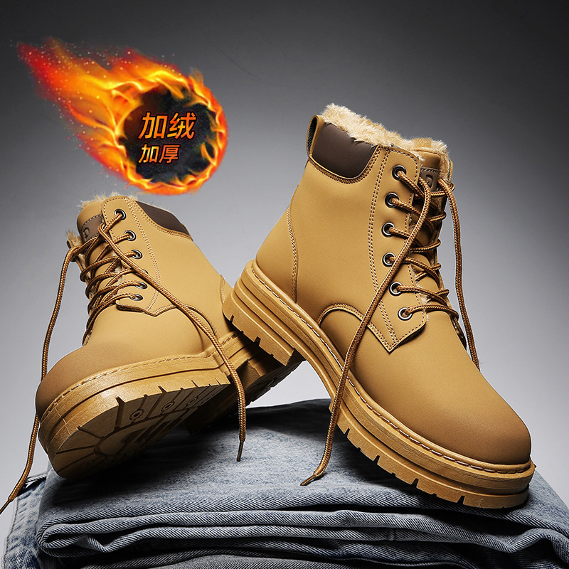 Fleece-Lined Martin Boots for Men, Winter High-Top British Work Boots, Men's Thickened Warm Snow Boots Wholesale
