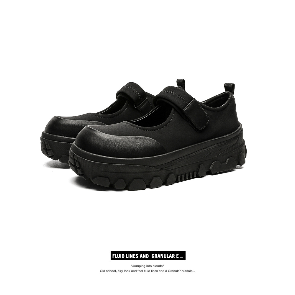 Women's Mary Jane Shoes Derby Shoes Black Matte Thick Bottom Heightened Round Toe Men's Retro Big Toe Leather Shoes British Style