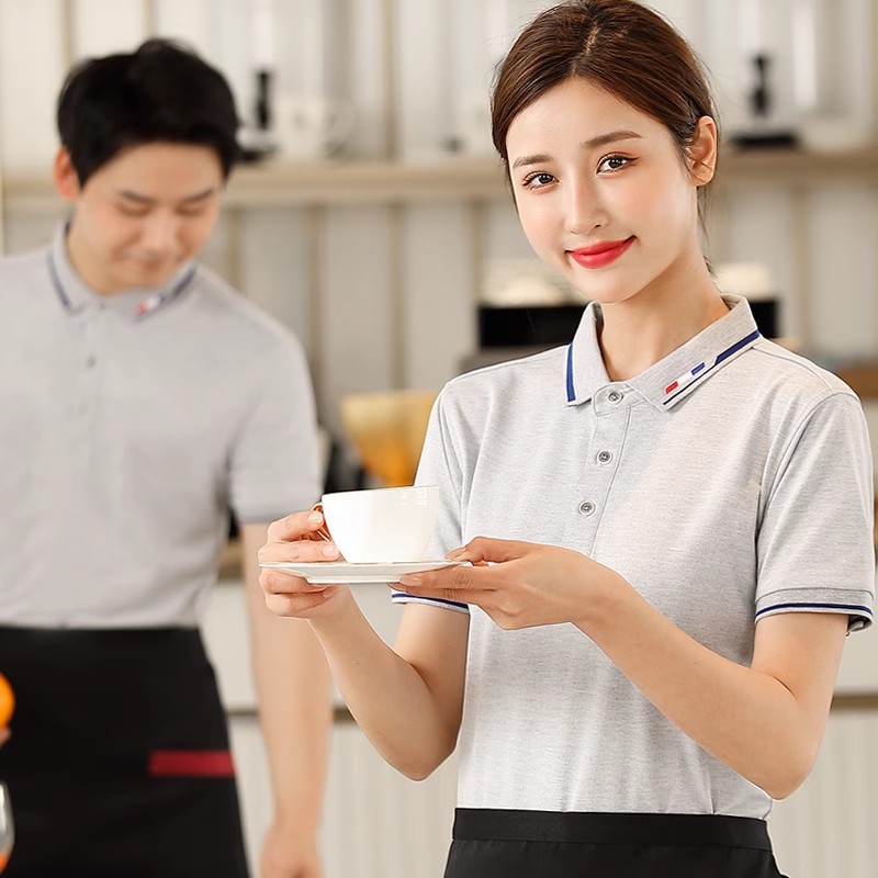 Picture of Catering Waiter Work Clothes Short-Sleeved T-Shirt Ice Silk Cotton Work Clothes Female Supermarket Burger Fast Food Restaurant Work Clothes Embroider