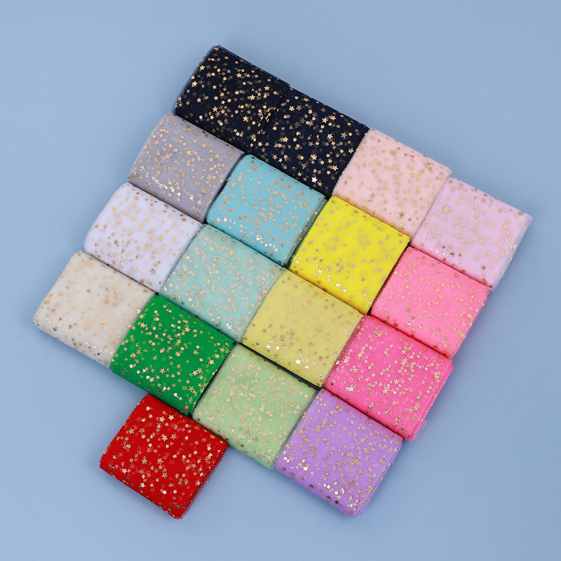 5 yards/pack gold small five-pointed star tulle bow accessories diy handmade hair accessories material doll skirt decoration