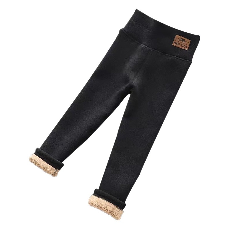 Picture of Girls' Fleece-Lined Leggings Autumn and Winter Outer Wear Girls' Big Kids One-Piece Fleece Baby Thickened Pants Pure Cotton High Waist Warm Pants