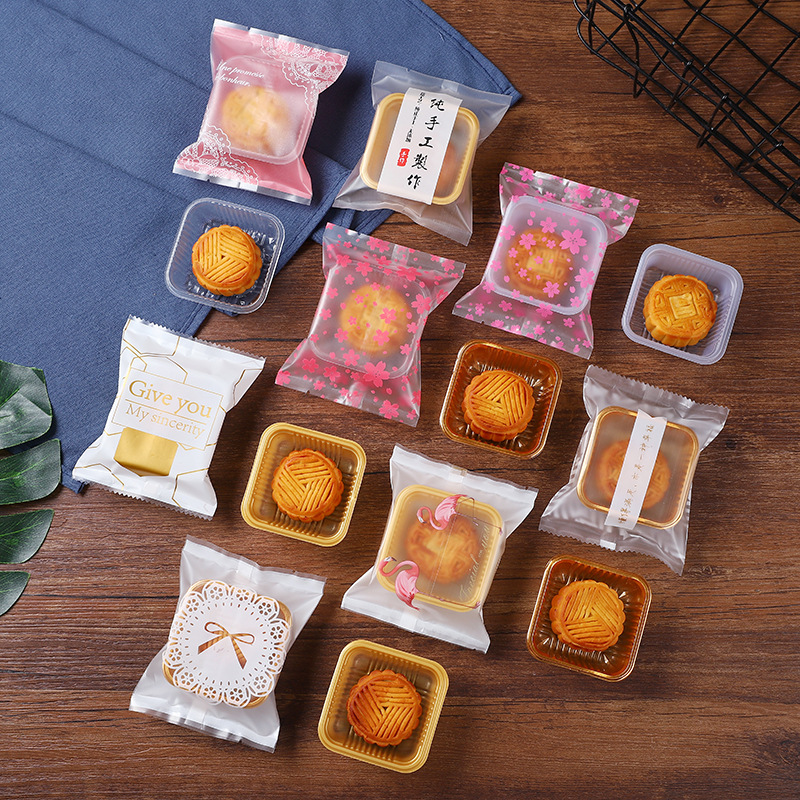 Frosted Printed Biscuit Packaging Bag/Mooncake Bag Flat Pocket Machine Sealed Mini Egg Yolk West Point Bag 100 Pack