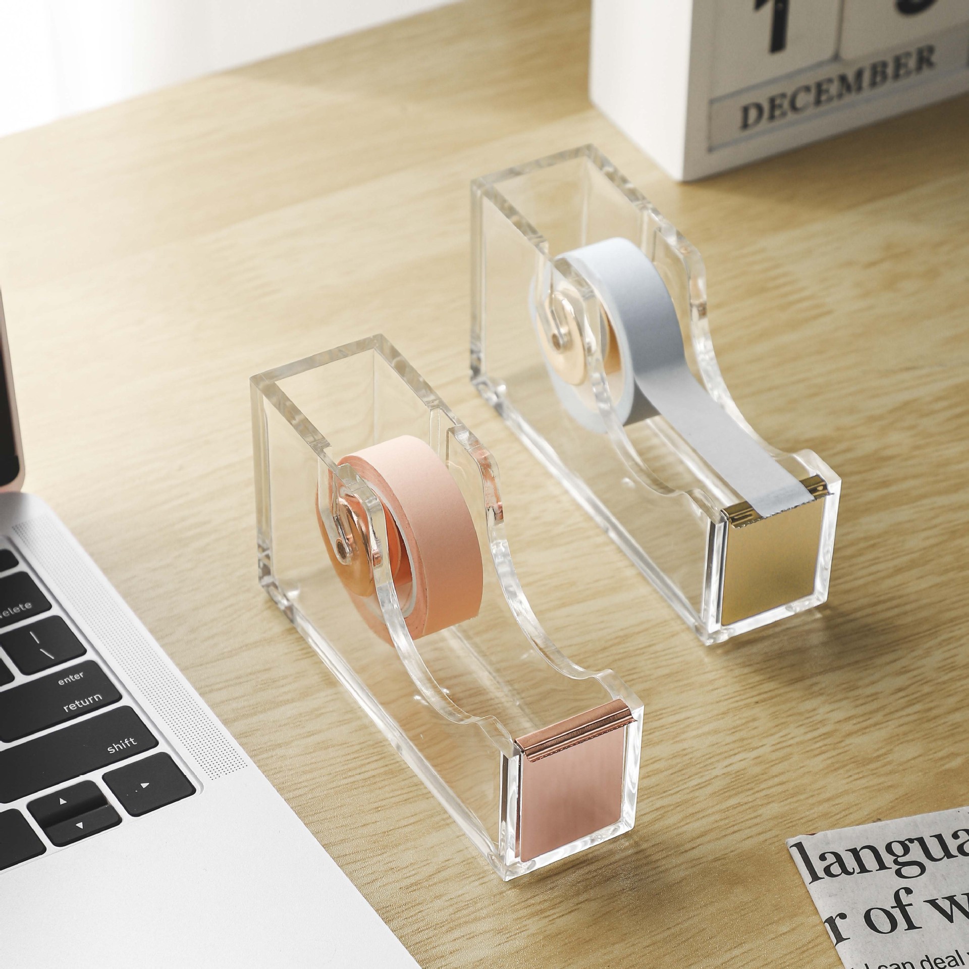Mingqiang cross-border transparent acrylic tape holder tape cutting machine desktop Office Supplies gift set