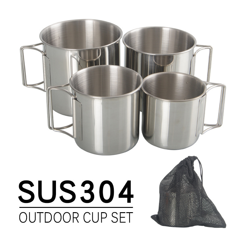 Stowable Outdoor Stainless Steel 304 Water Cup Folding Handle Cup Portable Mountaineering Camping Mouth Cup