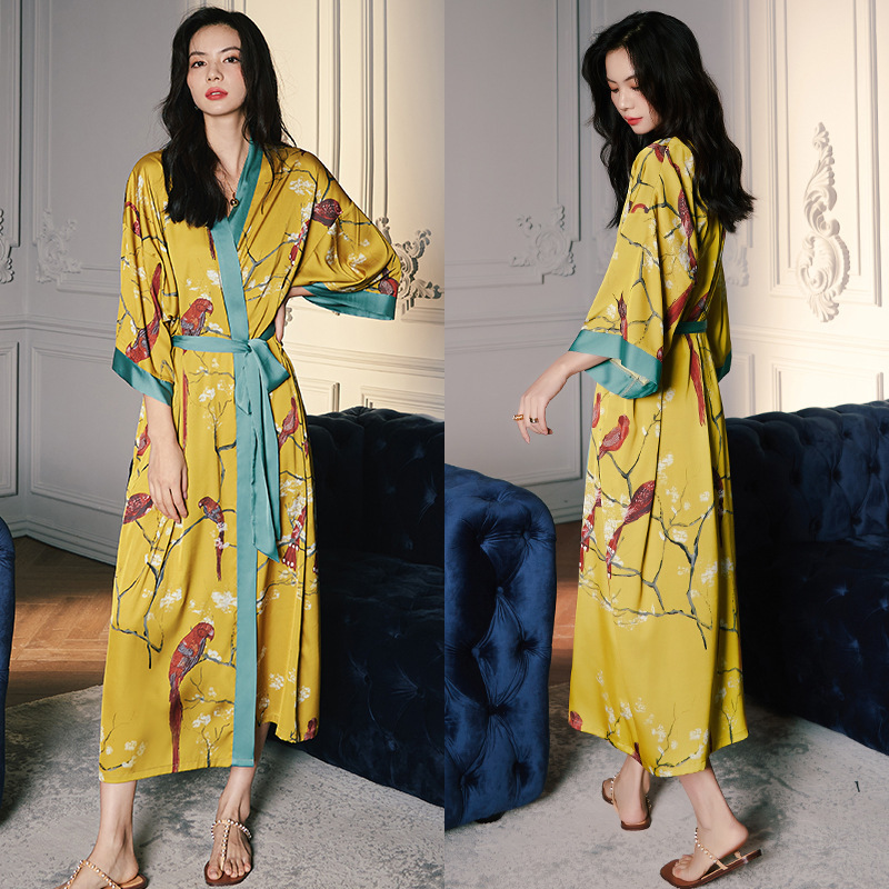 Picture of Yaoting Satin Printed Pajamas for Women Summer Large Size Accessible Luxury Three-Quarter Sleeves Cool Long Nightgown Home Wear Women Wp2669