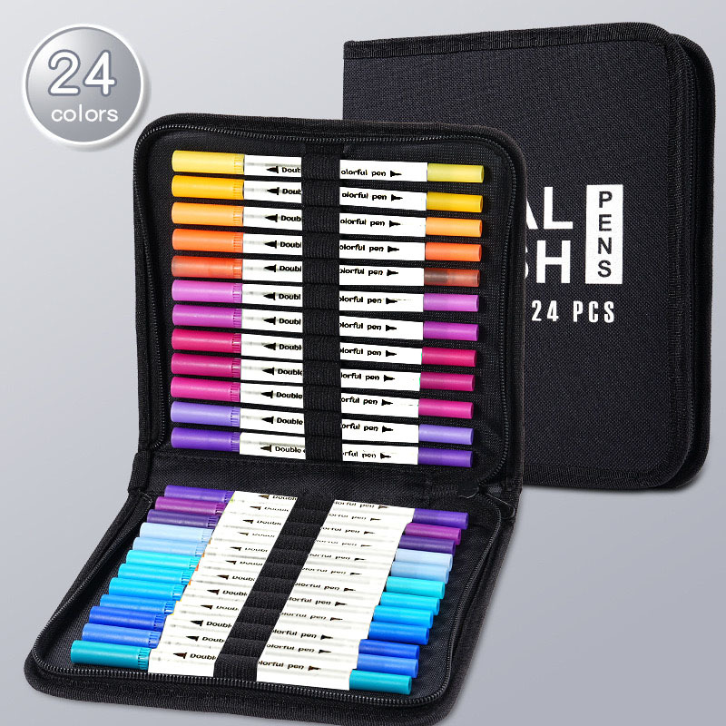 Picture of Children's brush water-based soft head double watercolor pen color washable soft head pen set
