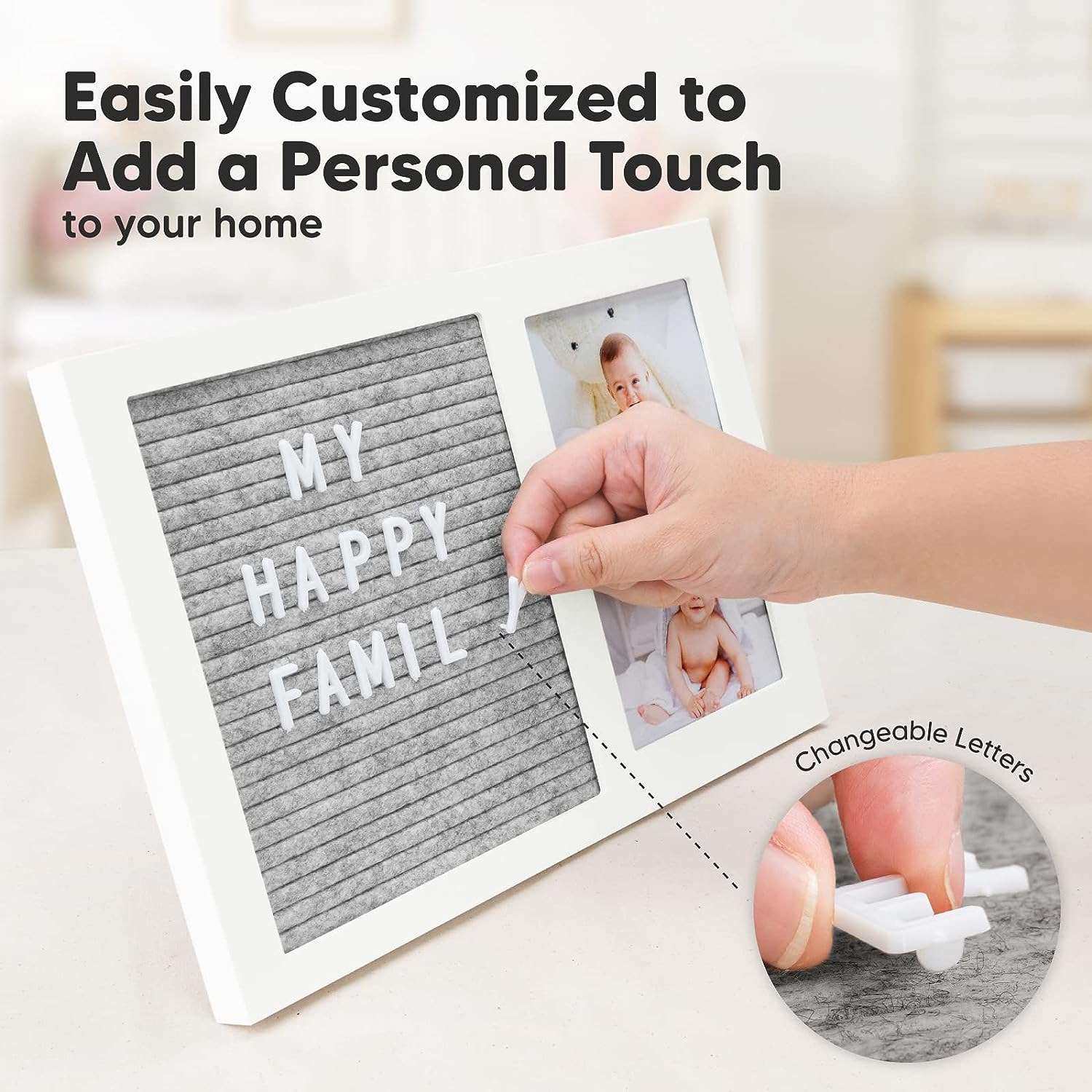 Picture of Amazon New felt letter message board with wooden baby growth commemorative album Baby growth photo frame