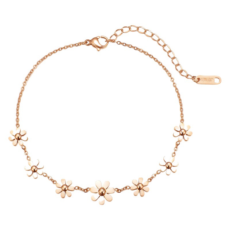 Internet Celebrity Summer Explosions Korean Style Simple Titanium Steel Anklet Women's Rose Gold Color-free Distinctive All-match Niche Foot Accessories