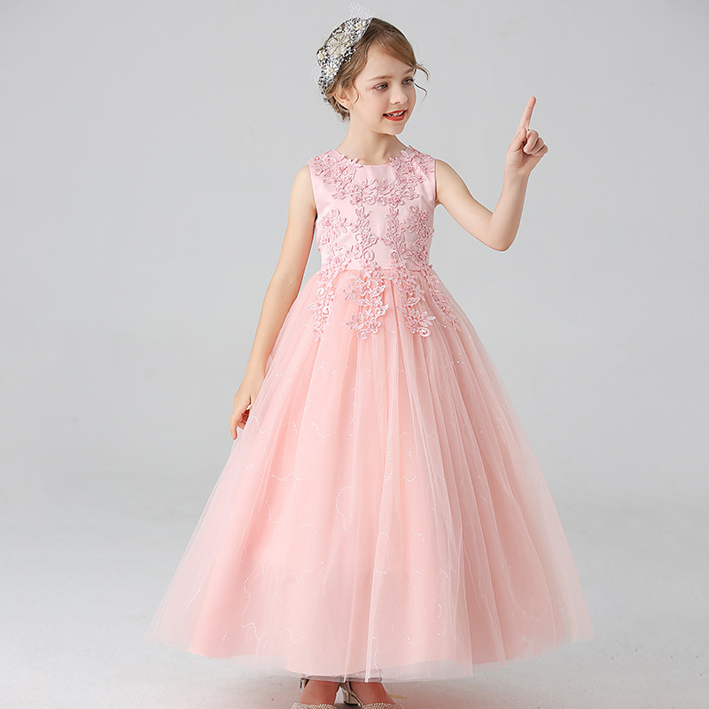 Cross-border children's princess dress high-end dress European and American girls sleeveless puffy wedding dress piano performance dress