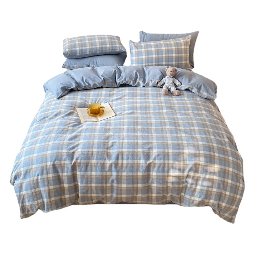 ins Cotton Yarn-dyed Washed Cotton Four-piece Set 100 Cotton Bed Sheet Quilt Cover Dormitory Bedclothes Three-piece Set Bedding