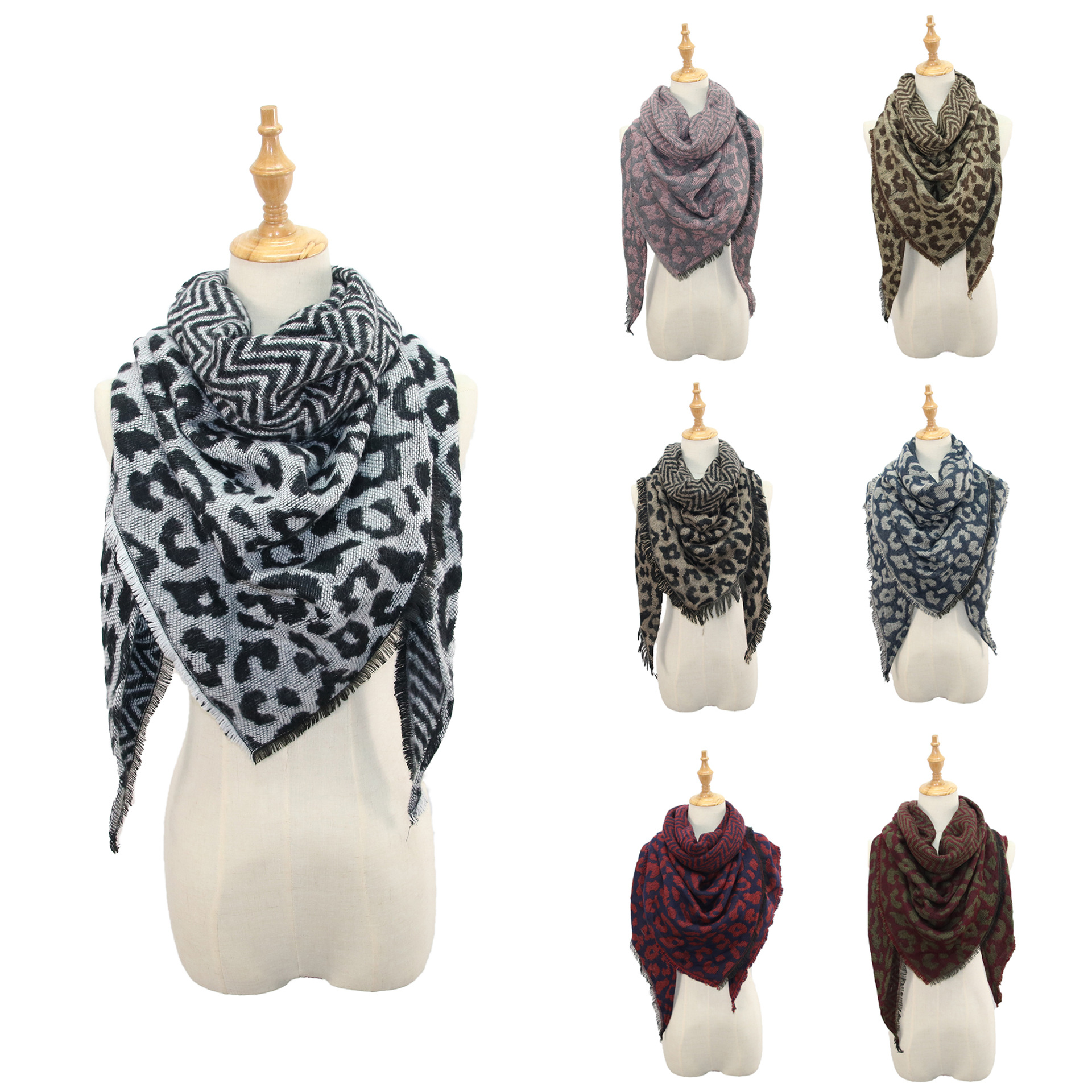 Cross-Border Amazon Halloween Autumn and Winter European and American Imitation Cashmere Scarf Women's Triangle Scarf Leopard Print Warm Large Shawl