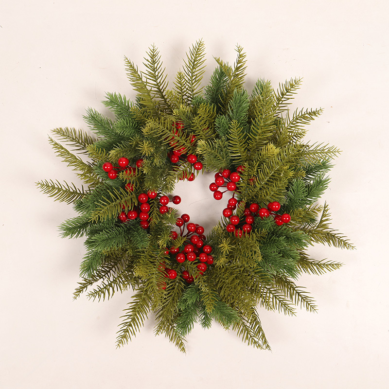 Christmas Decoration Garland Red Fruit Artificial Green Leaf Plastic Ring Wall Hanging Christmas Decorations Door Hanging Amazon