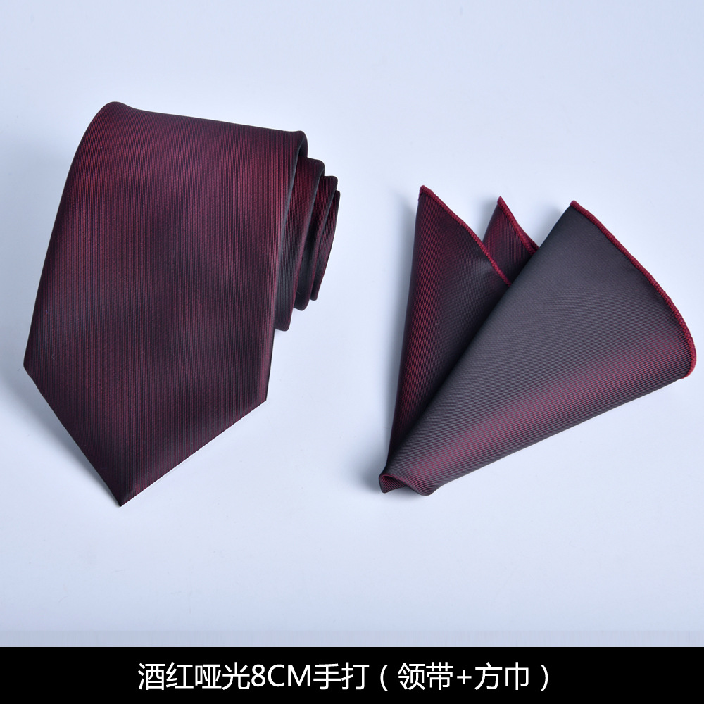 Picture of Tie Square Scarf Set 2-Piece Matte Plain Color Single Color Spot New Men's Formal Wear Business Professional 8cm Hand-Tied