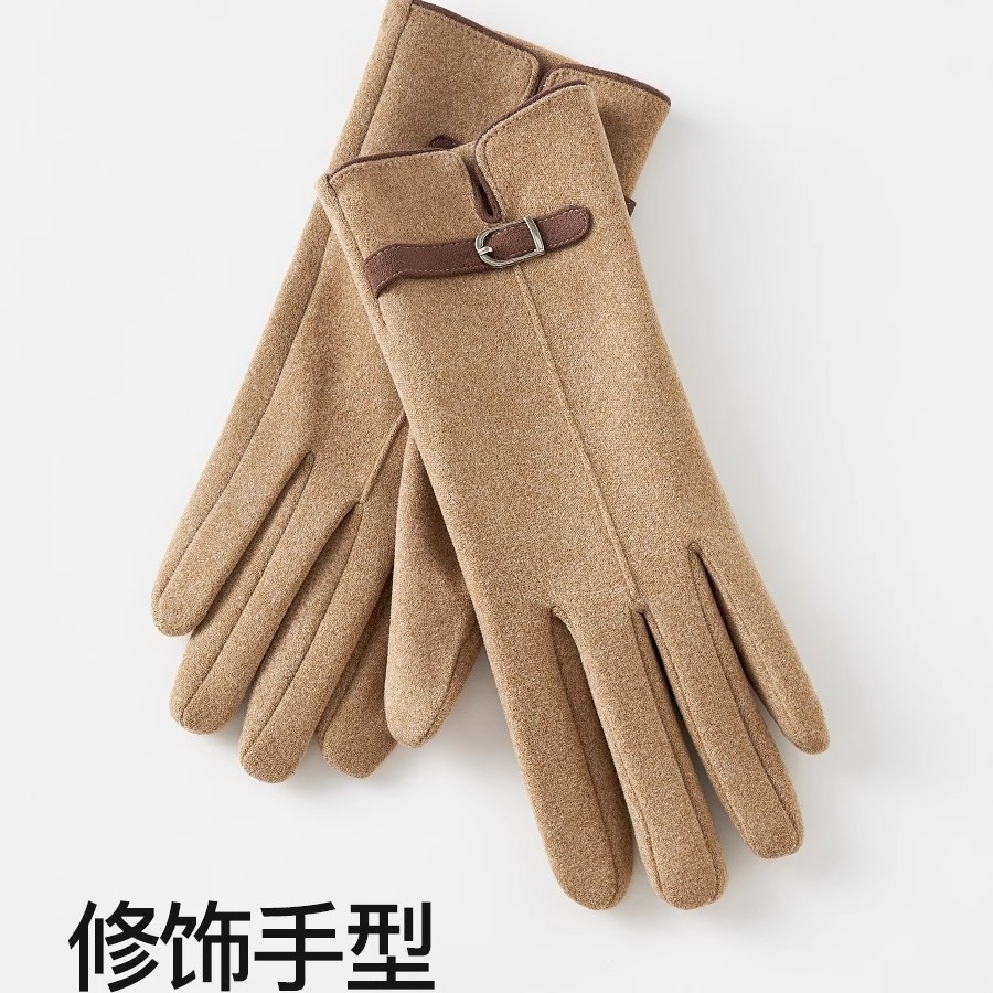 Wholesale German velvet gloves women's autumn and winter fleece warm gloves outdoor cycling touch-screen split finger gloves cross-border