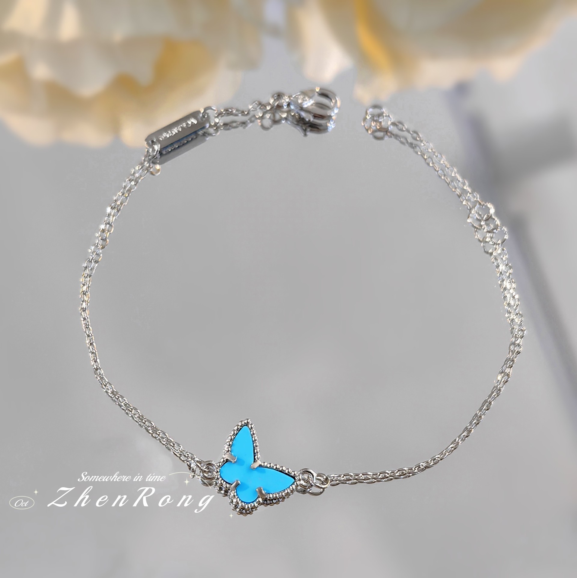 Light Luxury Fashion Blue Turquoise Bracelet High-grade All-match Seiko Versatile Light Luxury Niche Mini Butterfly Bracelet for Women