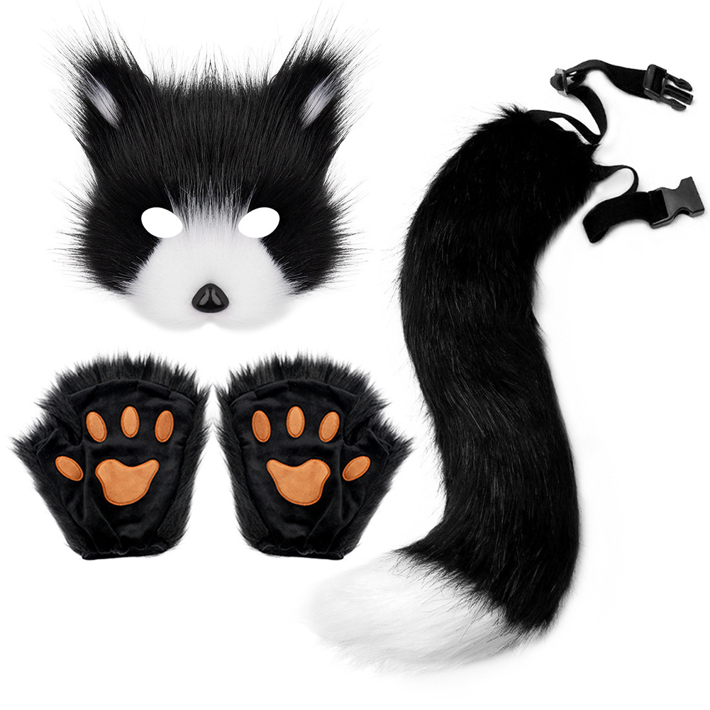 Simulation fox mask Halloween suit hand-made animal tail plush fox tail cos props accessories gloves