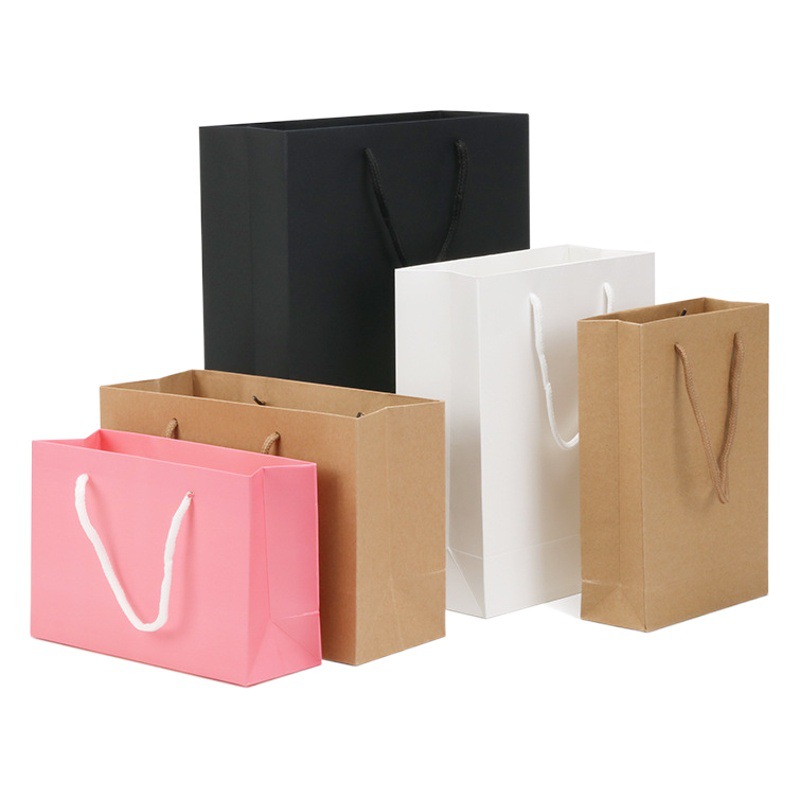 Spot Black and White Paper Bag Pure Color Gift Bag Shopping Packaging Clothing Handbag Advertising Bag Printing Logo Customization