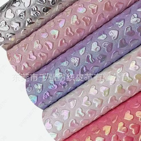 Love Peach-Shaped Prismatic Grids Fantasy Film Gradient Colorful Pearlescent Pvc Craft Toy Decorative Leather