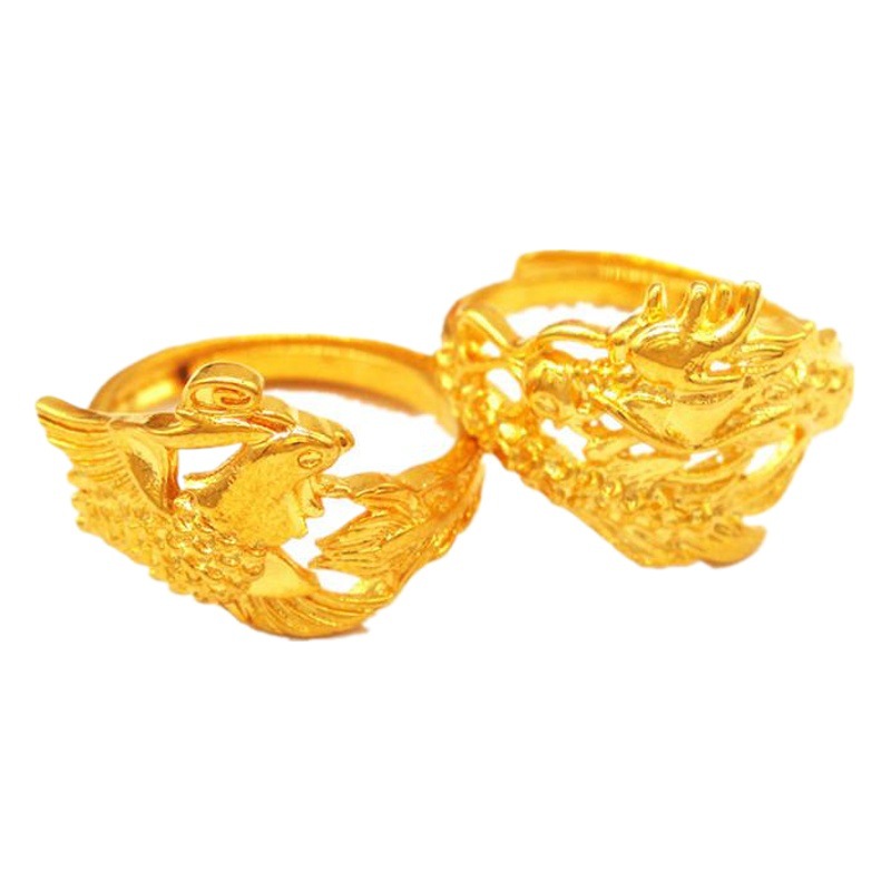 Brass gold-plated new wedding ring jewelry wholesale Vietnam sand Gold Dragon Phoenix couple ring jewelry supply