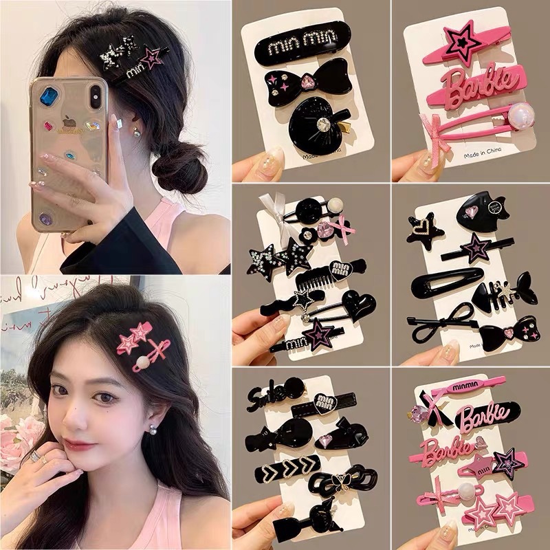 Rhinestone Letter Bow Hairpin Women's High-end Bangs Side Clip y2k Sweet Cool Spice Girl Duckbill Clip Headdress