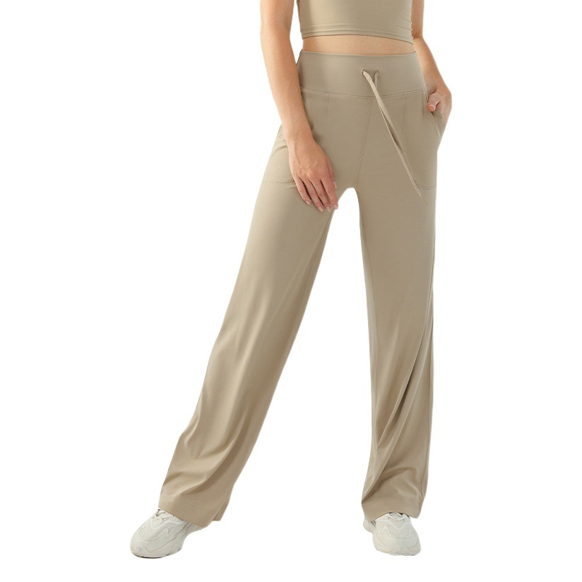 Picture of Naked High Waist Drawstring Sports Pants Women's Loose Wide Leg Solid Color Fitness Pants Slim-fit Yoga Pants for Running