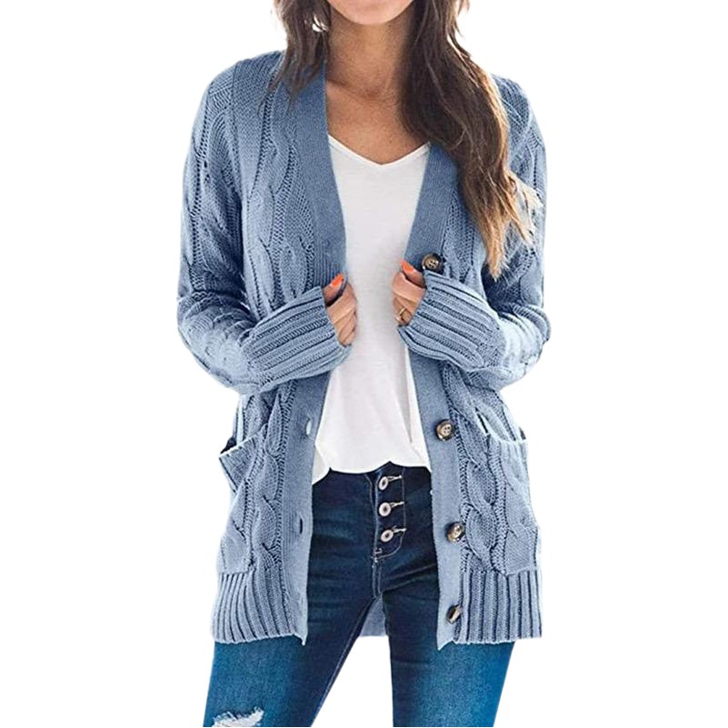 2025 Cross-Border Amazon Autumn and Winter New Casual V Neck Single-Breasted Long-Sleeved Knitwear Jacket Cardigan Knitwear for Women
