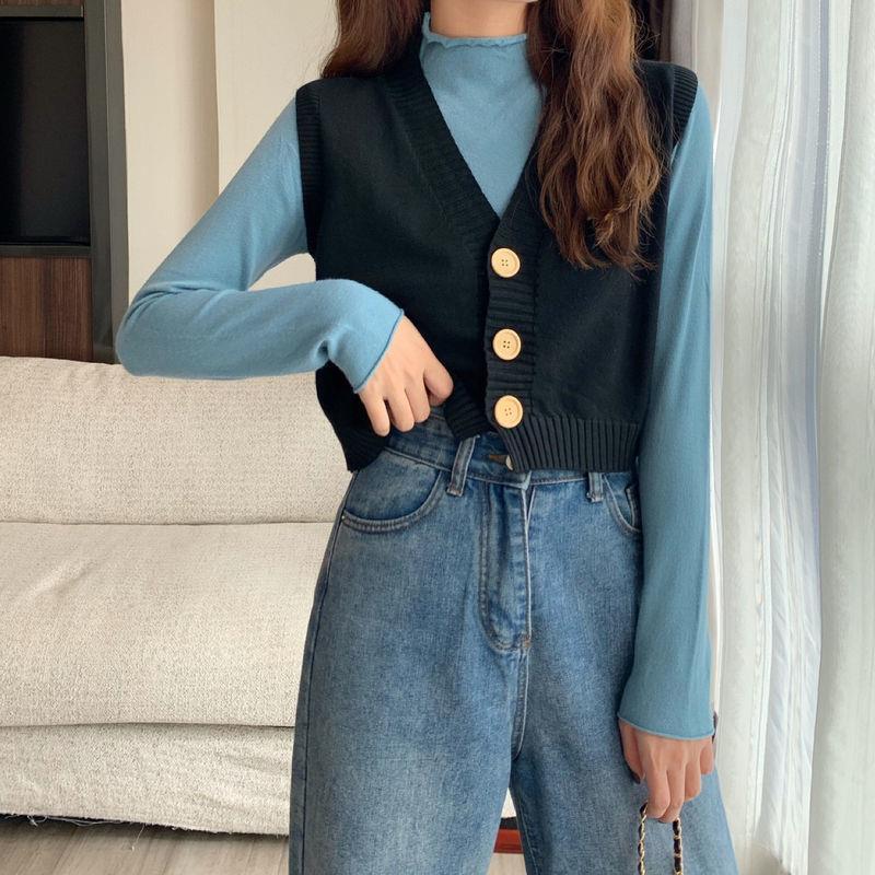 Spring Korean style new outdoor short V-neck top Japanese winter knitted vest coat for women autumn and winter