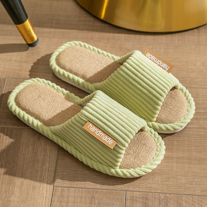 Linen Slippers for Outdoor Home Use in Spring & Fall Seasons, Sweat-Absorbent, Non-Slip, Cotton and Linen Thick Soles for Couples, Wholesale
