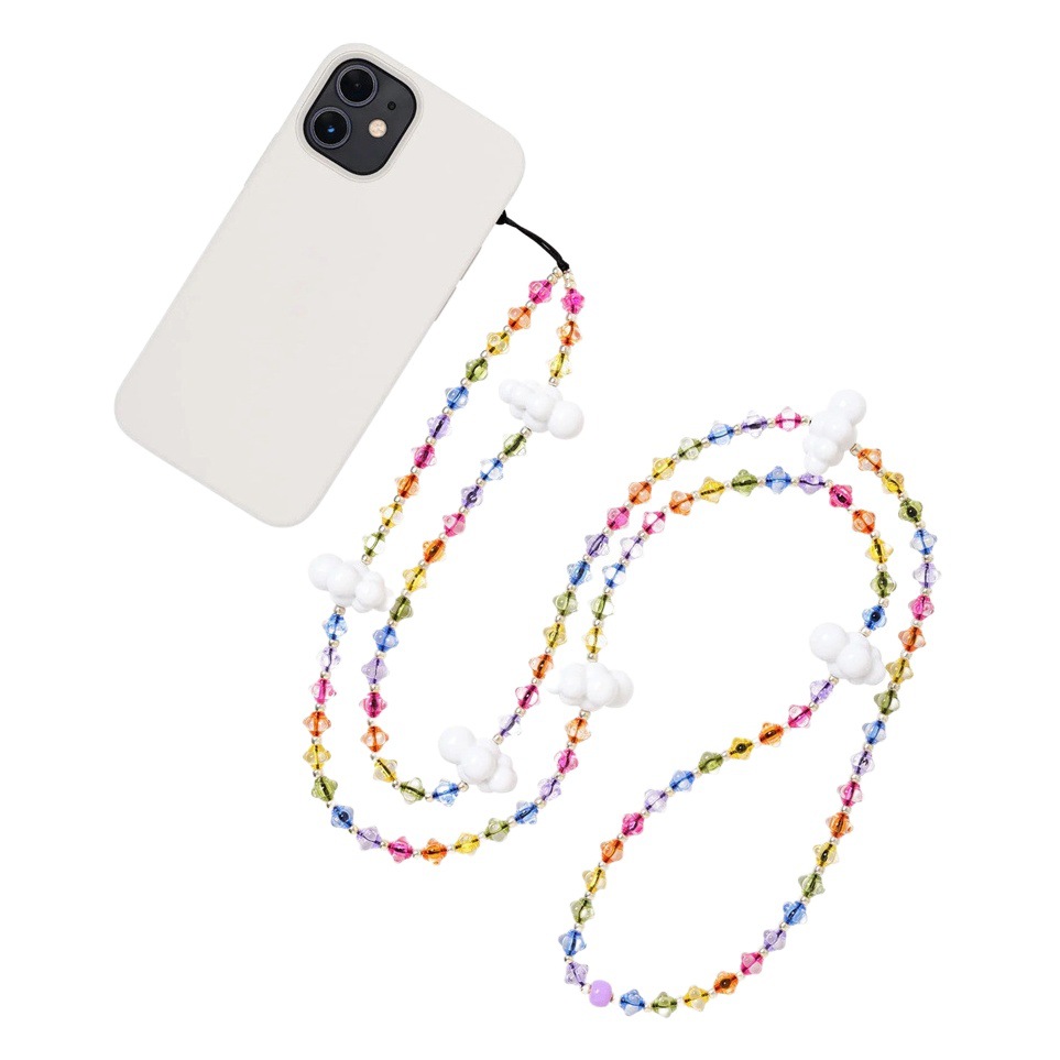 KKBEAD flat for the same type of white clouds woven rainbow beaded mobile phone lanyard ins style girls slung mobile phone chain women