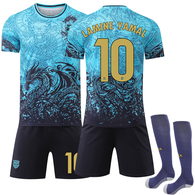 2526 Retro 10 Messi No.19 Yamal Jersey Sports Team Clothes Dragon Pattern Barcelona Special Edition Football Clothes suit