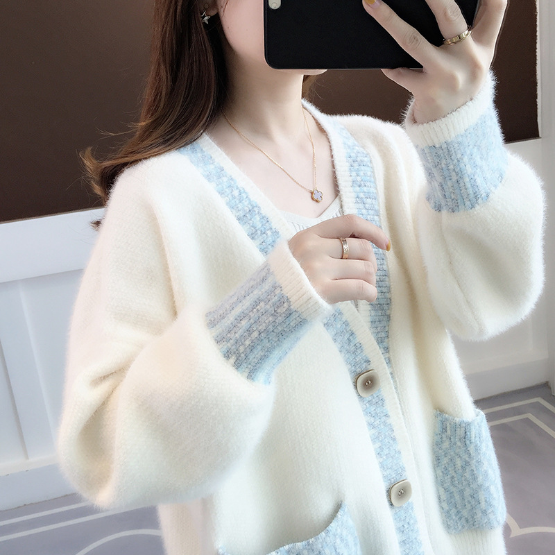 Autumn 2024 New Explosions Women's Sweater Loose Outer Wear Knitted Cardigan Early Autumn Mink Velvet Jacket