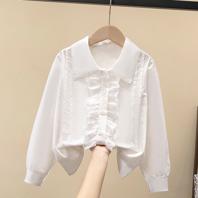Picture of Children's Shirt White Long Sleeve Spring and Autumn Class Clothing Performance Clothing Lace Girl Student Clothing 2024 New Style Girl's Spring and Autumn