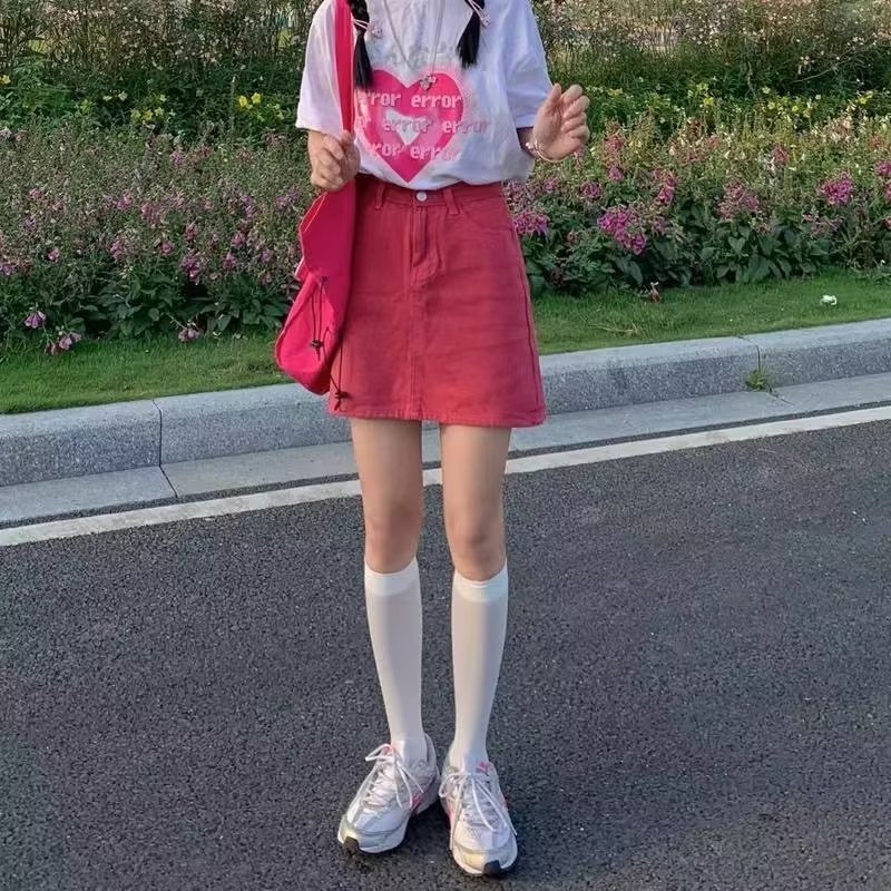 Sweet cool hot girl style Denim short skirt women's summer thin 2024 new small high waist A- line hip skirt