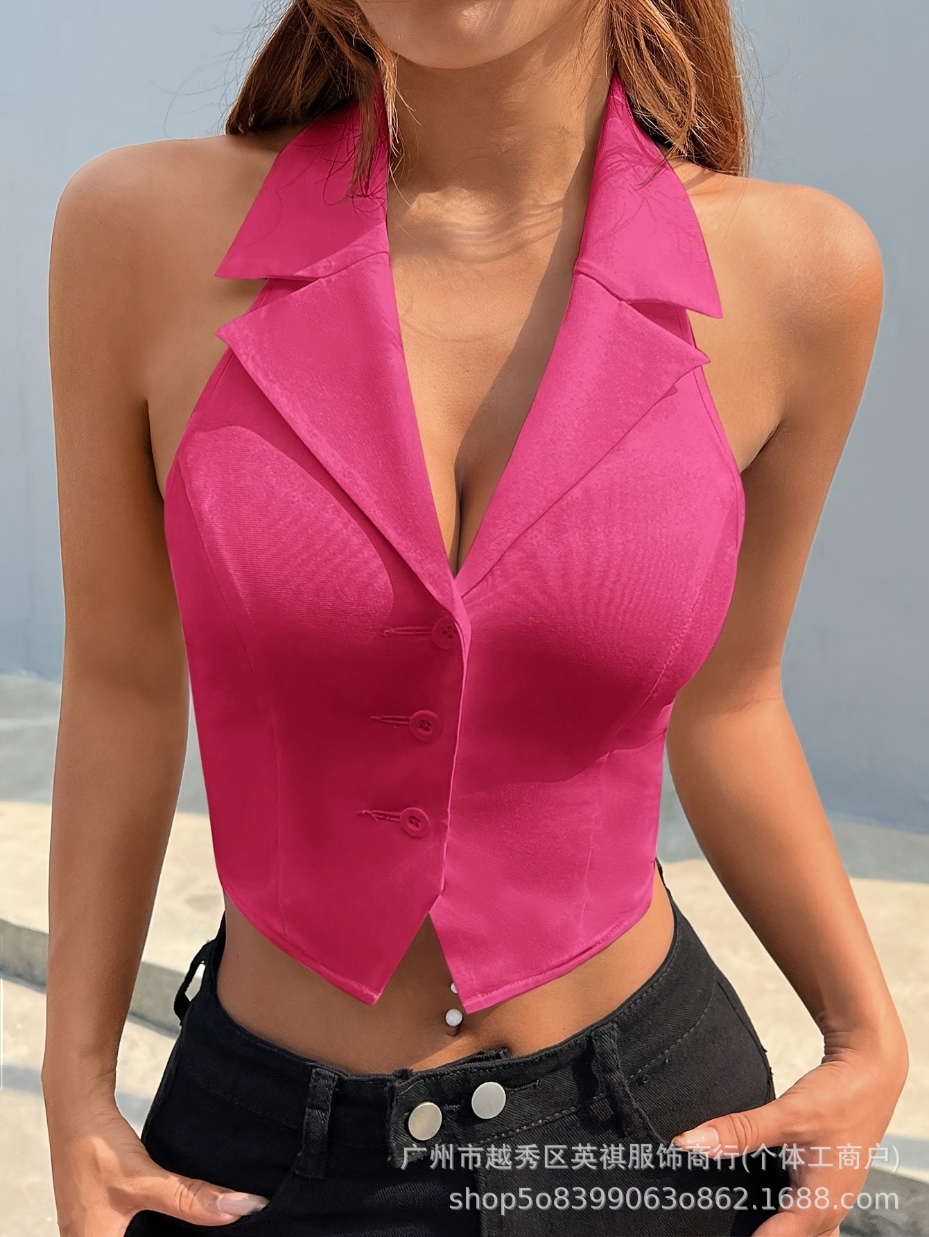 European and American Amazon New Sleeveless Neck Sexy Slim Backless Suit Vest
