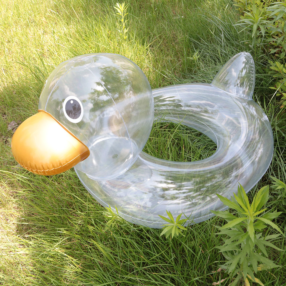 Picture of Cross-border in stock PVC inflatable transparent duck swimming ring big head can reach duck swimming ring swimming ring water seat water swimming toy