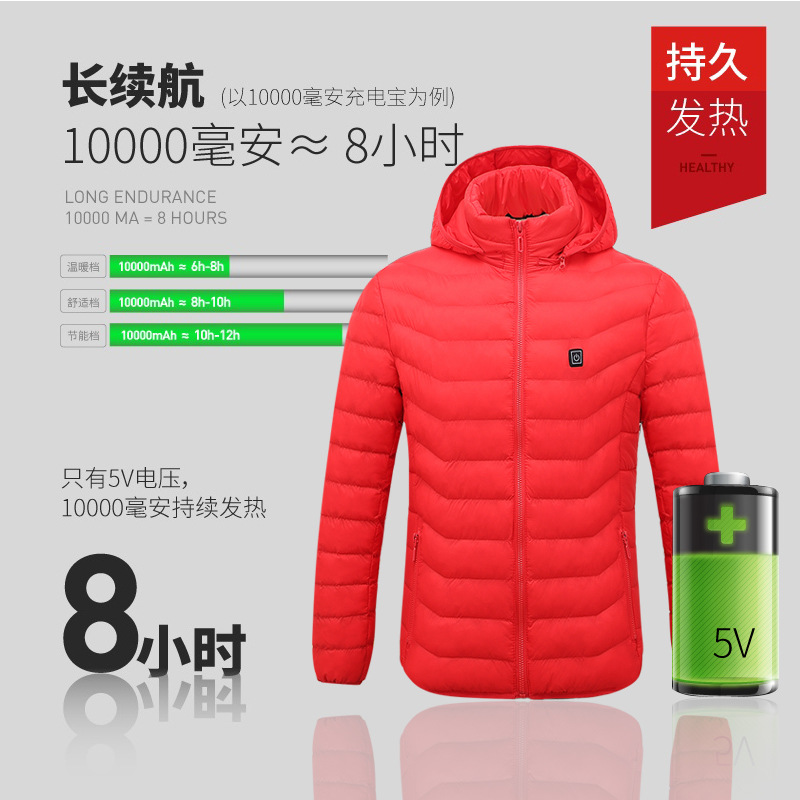 Cross-border new men's smart heating cotton-padded clothes USB charging couples down warm heating jacket cotton-padded jacket