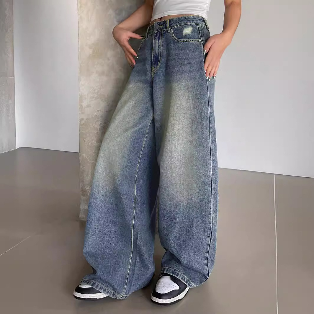 Picture of Cross-border foreign trade Amazon European and American water-washed blue wide-leg ultra-long floor-length jeans women's ripped loose casual pants