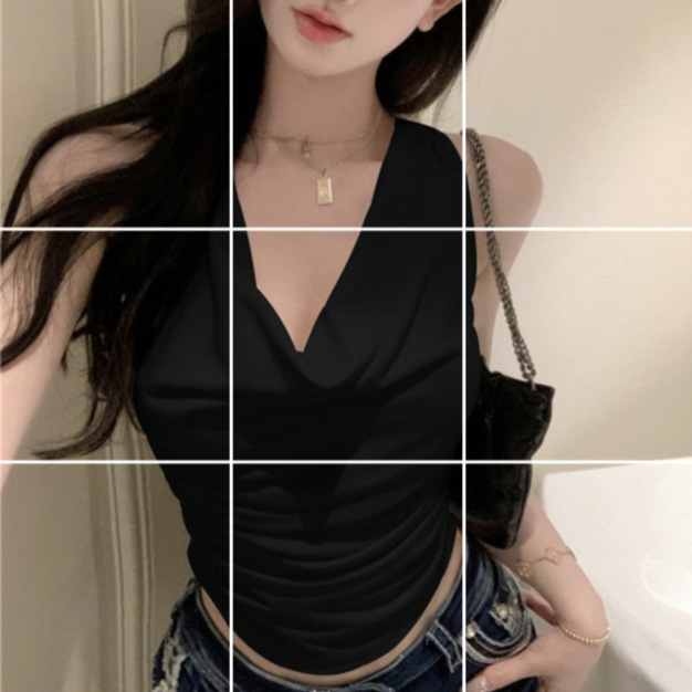 Picture of Vest Women's French Style Elegant Sexy Swing Collar Summer New Slim-fit Short Top 5173 I-shaped Swing Collar Vest