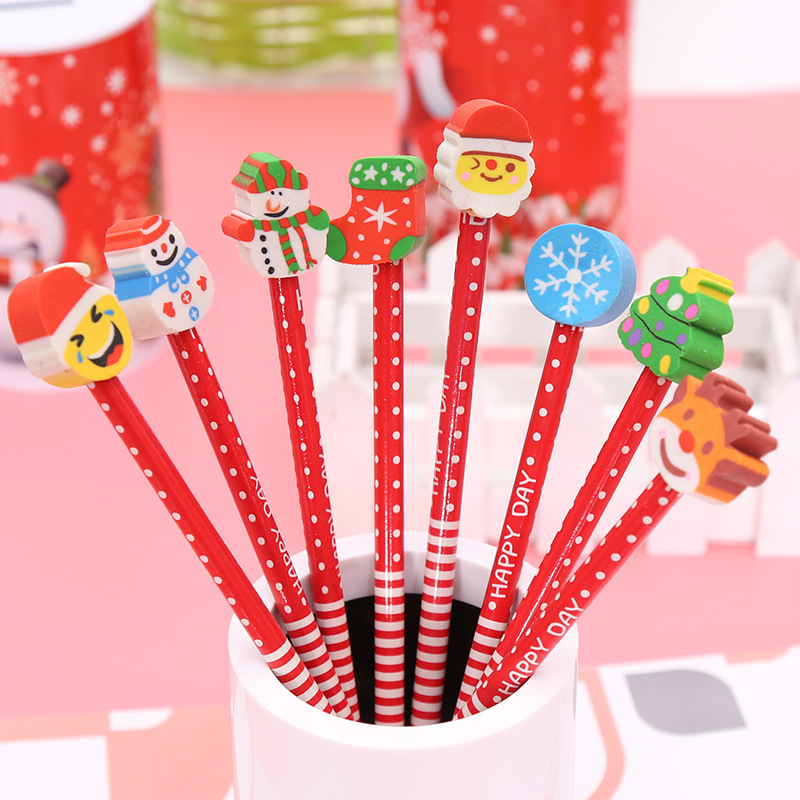 Cartoon Pencil New Year Christmas Small Gifts Kindergarten Children Learning Stationery Prizes Santa Claus HB Pencil