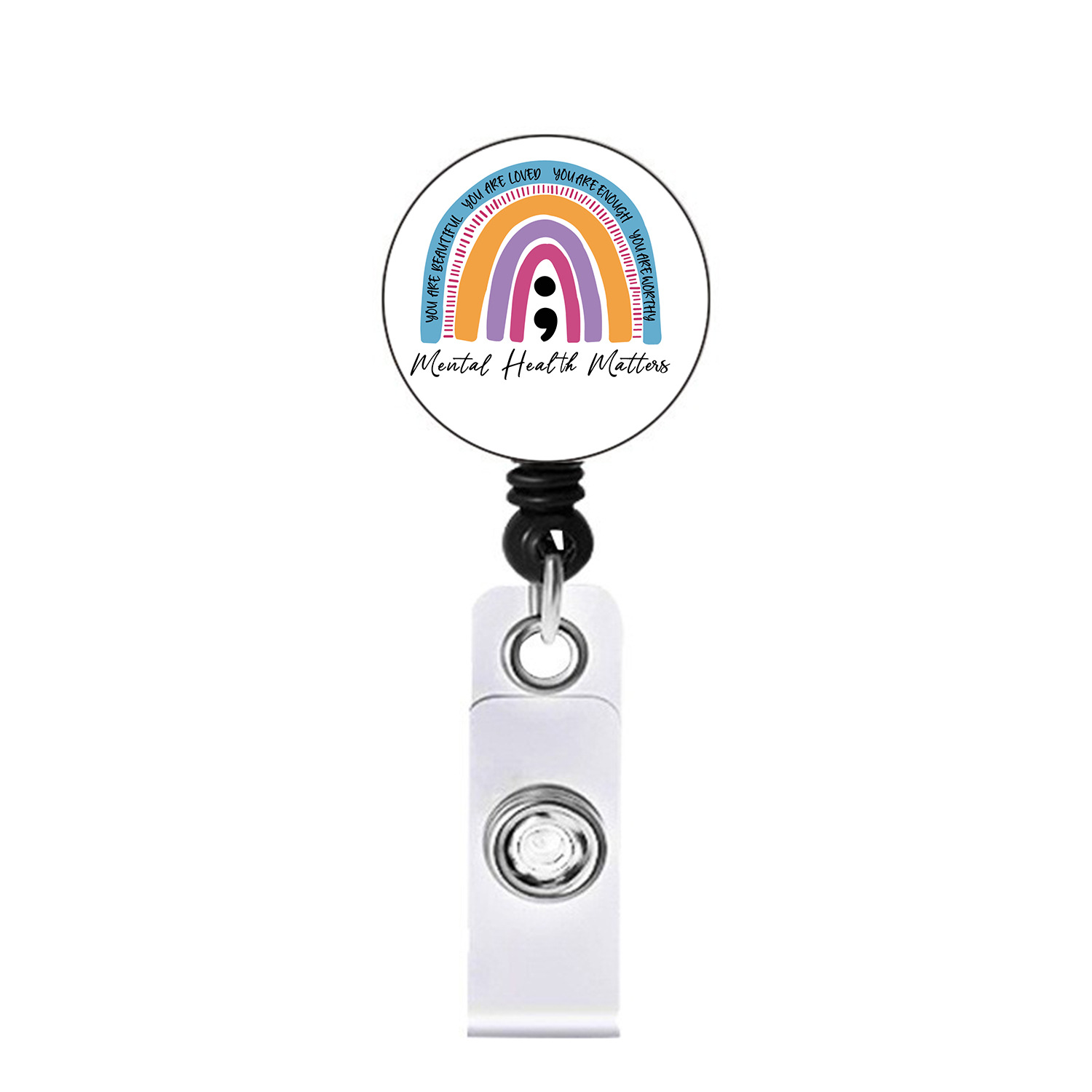 Picture of Rainbow Mental Health Retractable Alligator Clip Easy Pull Buckle Nurse Decoration Badge Reel ID Card Holder